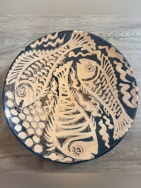 Vintage Studio Art Pottery Large Fish Charger Bowl Plaque 13”